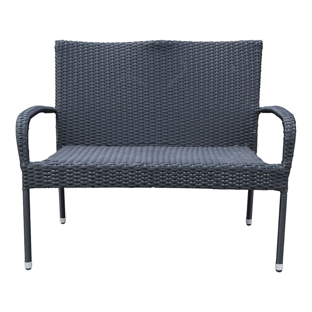 Gartenbank Bank Polyrattan PALERMO 2er Sitzbank Rattan Gartenmöbel schwarz Doppelhalbrund