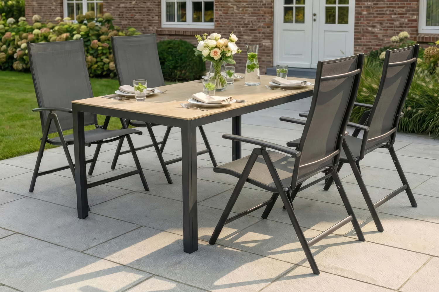 Klappstuhl Monti 2er Set Gartenstuhl Positionsstuhl 7-fach verstellbar Textilen Anthrazit