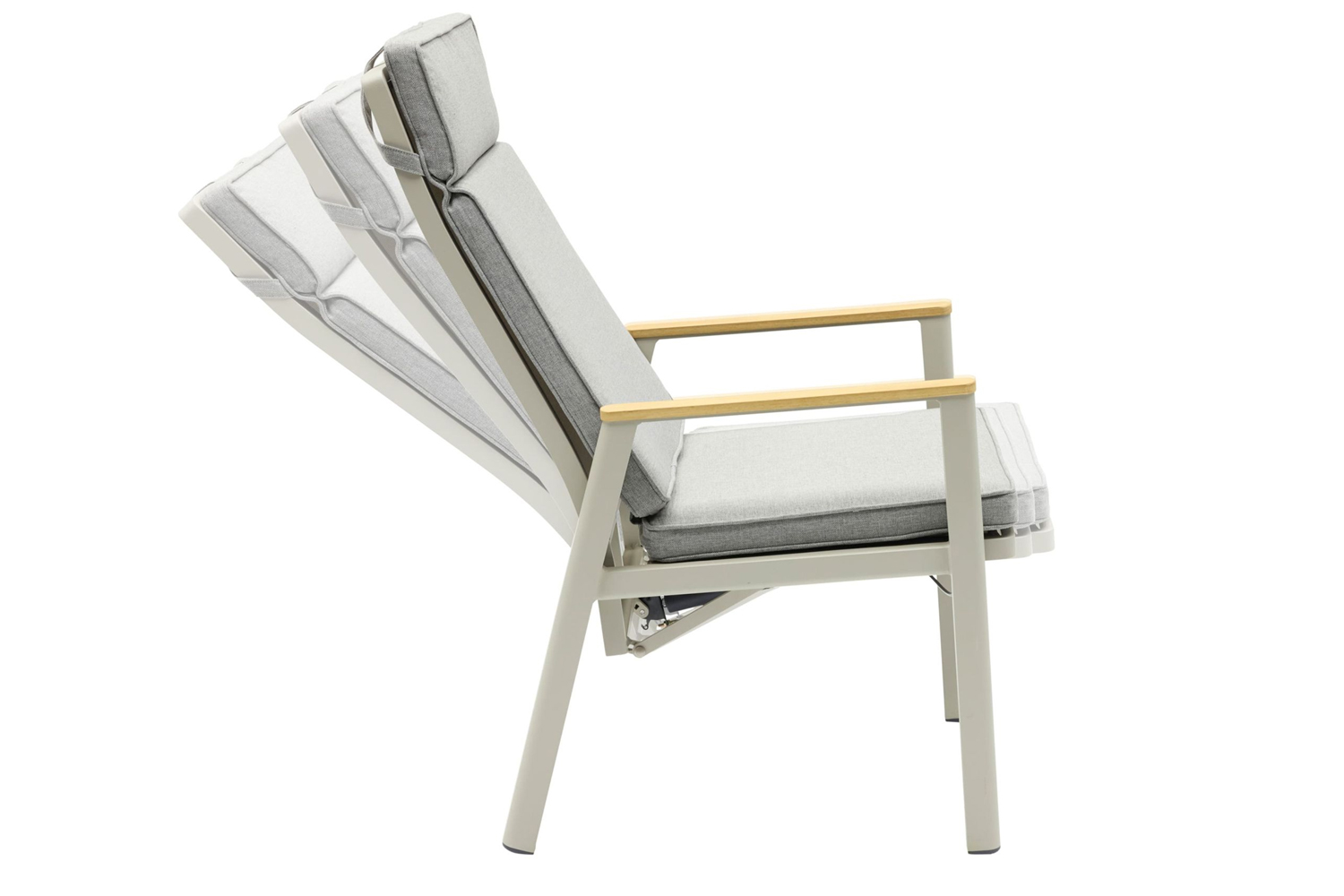 Positionsstuhl Austin Verstellsessel Gartenstuhl Teak-Armlehne Taupe-Grau