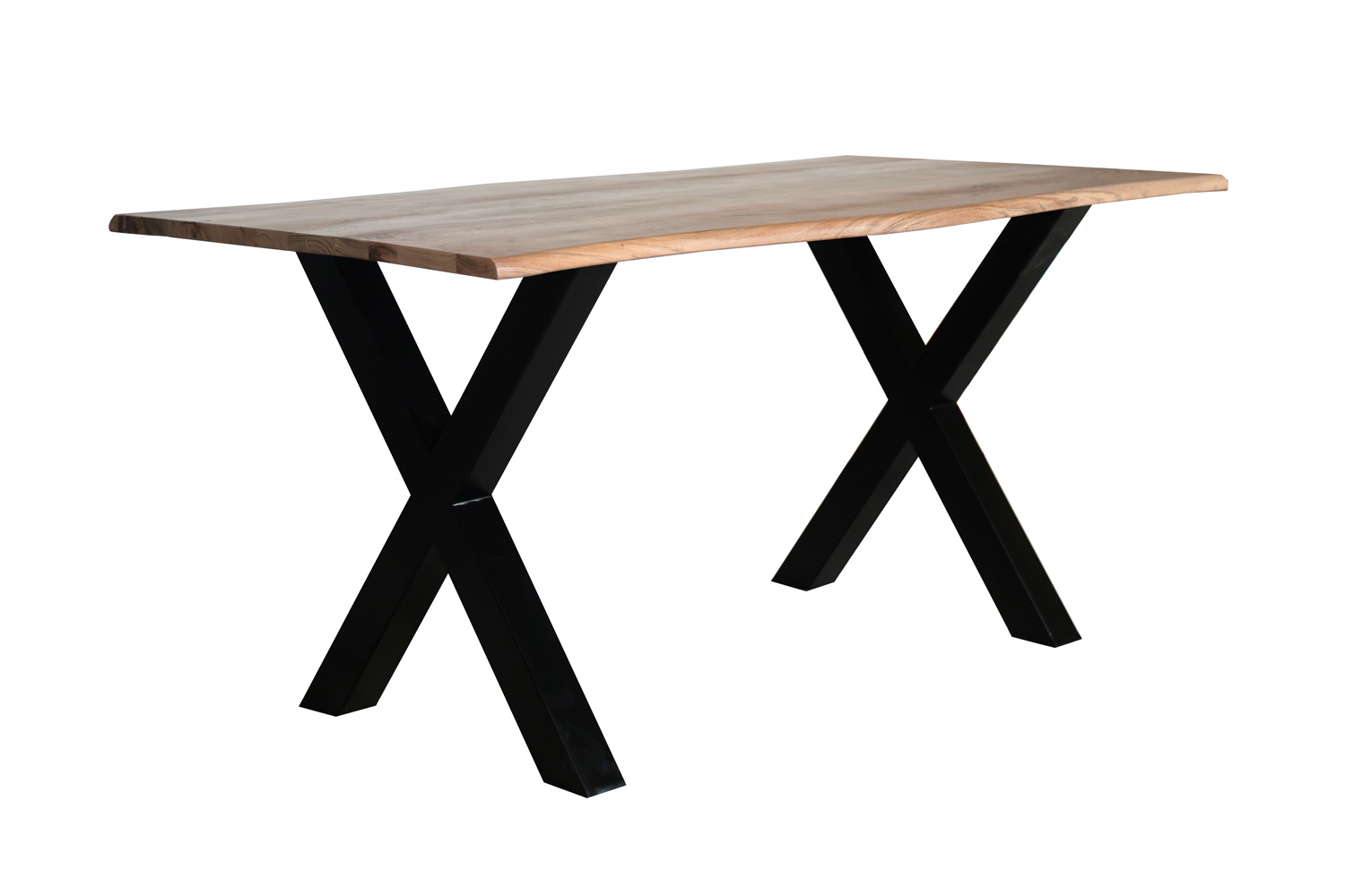Esstisch Madrid 160x85 cm Massivholz Baumkante X-Beine Holztisch Akazienholz