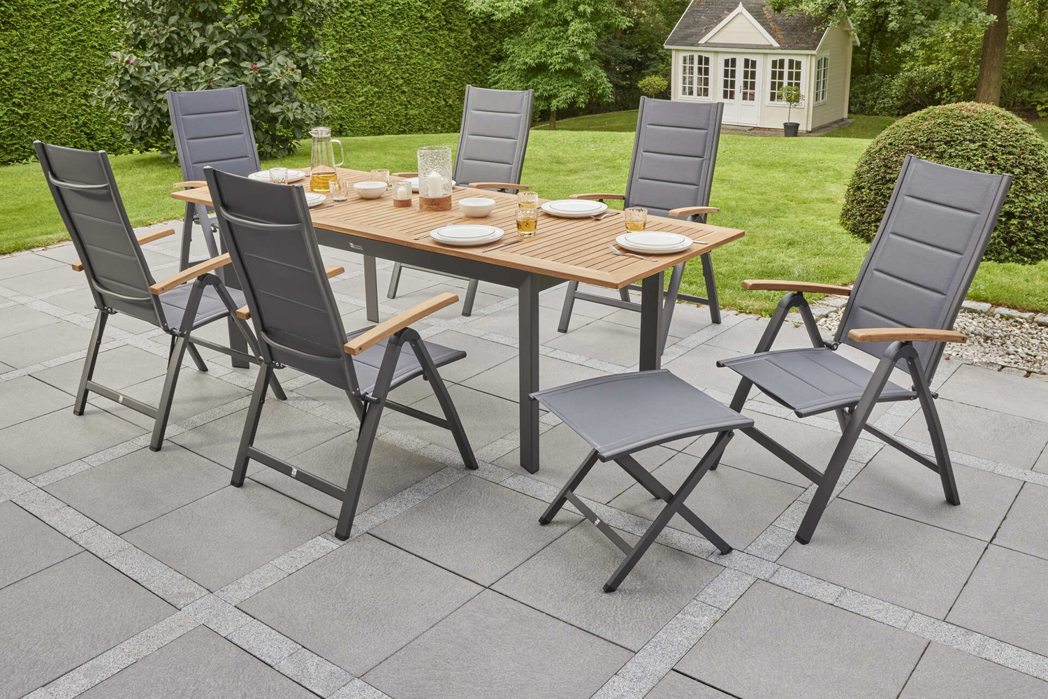 Hocker Fußbank New Jersey Garten Textilen Aluminium Anthrazit