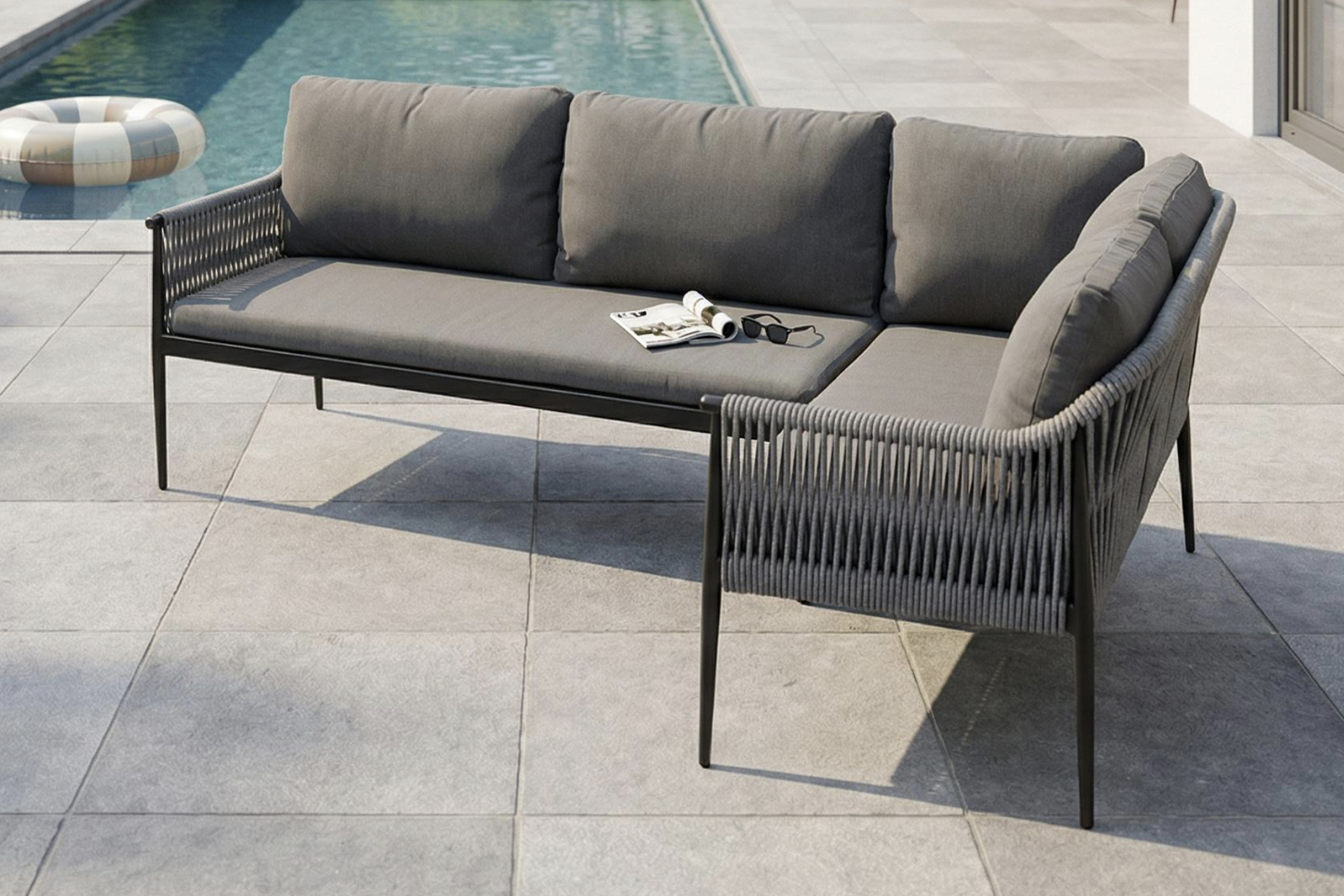 Gartenlounge Balu Gartensofa mit Polster Ecklounge Rope Anthrazit Gartenlounge Balu Gartensofa mit Polster Ecklounge Rope Anthrazit