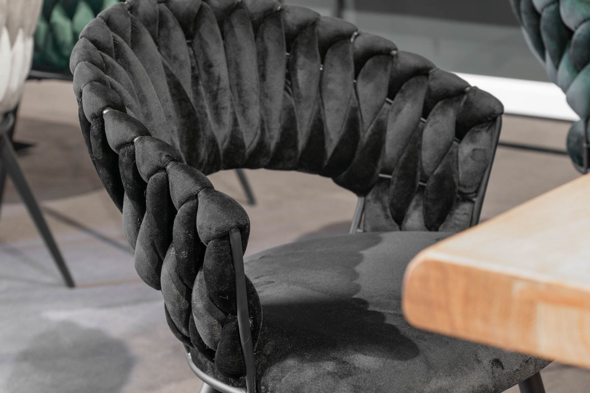 Esszimmerstuhl Liv Flechtoptik Samt Schwarz Armlehnenstuhl Designerstuhl