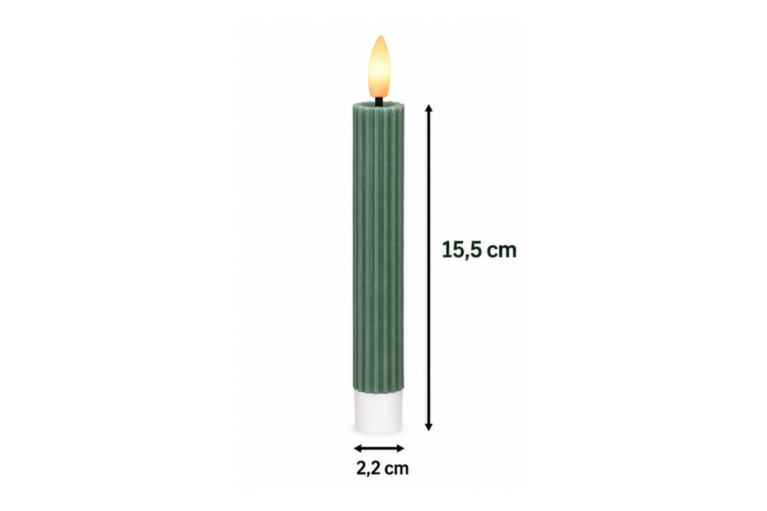 0017532-led-stabkerzen-echtwachs-dinnerkerze-dunkelgruen_3.jpg LED-Stabkerzen 2er Set Ø2,2x15,5 cm Dinnerkerze Riffel Timer Dunkelgrün