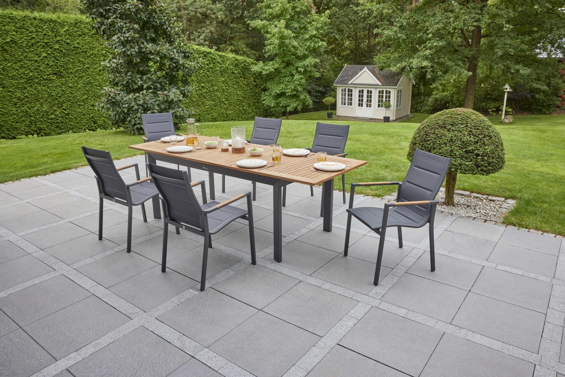 Stapelstuhl New Jersey Gartenstuhl Teakholz-Textilen anthrazit