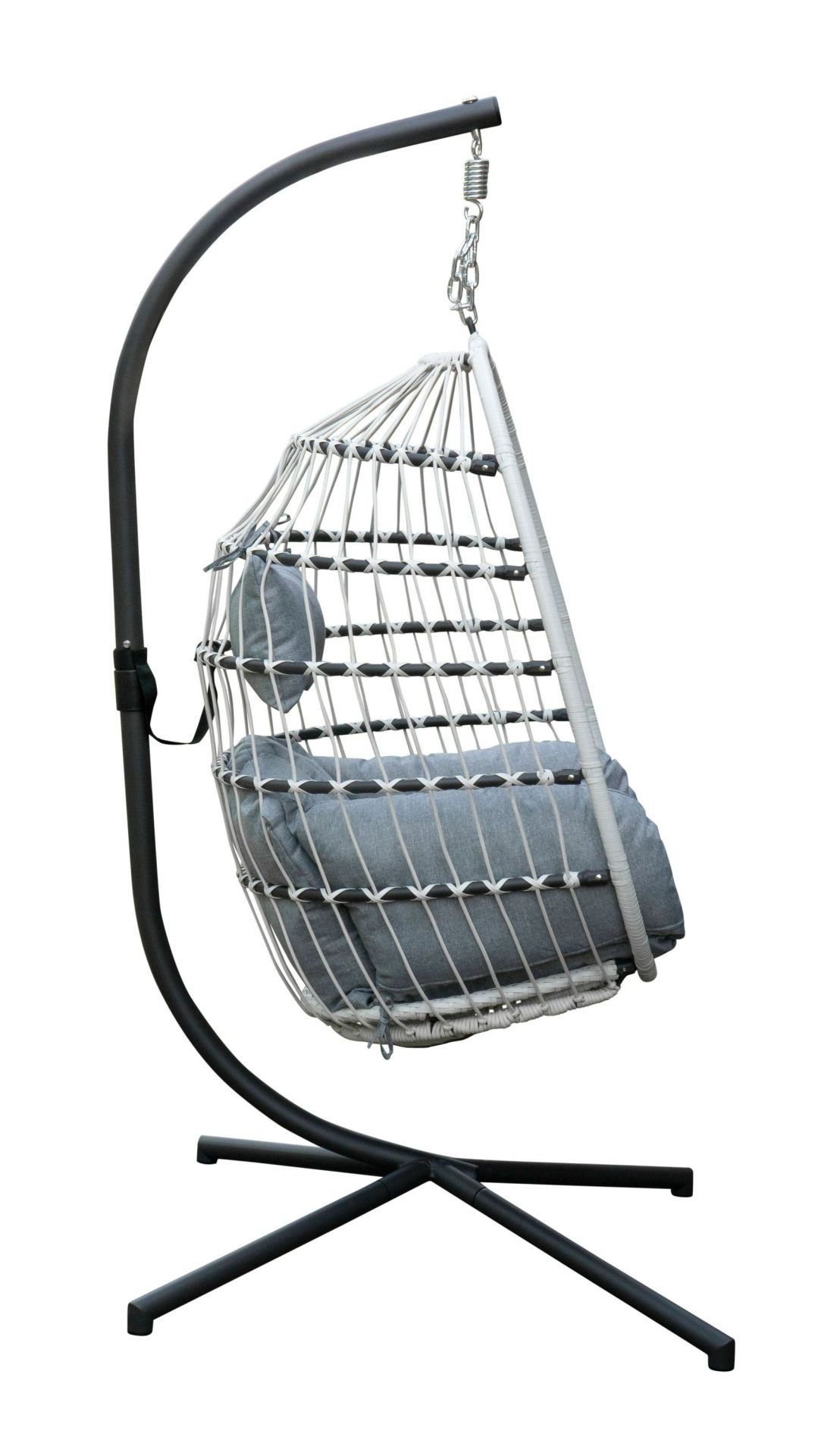 Garten- Hängesessel Hamburg Hängestuhl Hängekorb mit Gestell grau-weiß Garten- Hängesessel Hamburg Hängestuhl Hängekorb mit Gestell grau-weiß