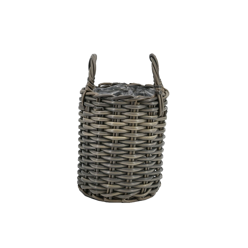 Pflanzkorb Blumentopf Korb mit Henkel Übertopf, Rattan, rund, grau 35 cm Pflanzkorb Blumentopf Korb mit Henkel Übertopf, Rattan, rund, grau 35 cm