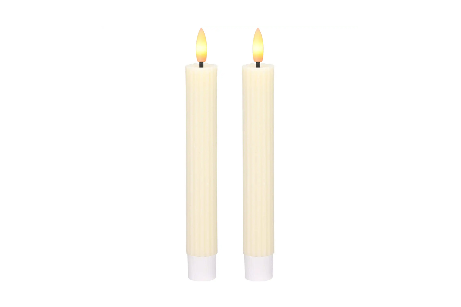 LED-Stabkerzen 2er Set Ø2,2x15,5 cm Dinnerkerze Riffel Timer Creme