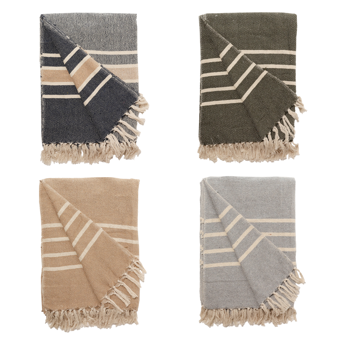 Decke Überwurf Mila 100% Baumwolle 130x180 cm Skandinavisch Decke Überwurf Mila 100% Baumwolle 130x180 cm Skandinavisch Natur-Navy-Beige