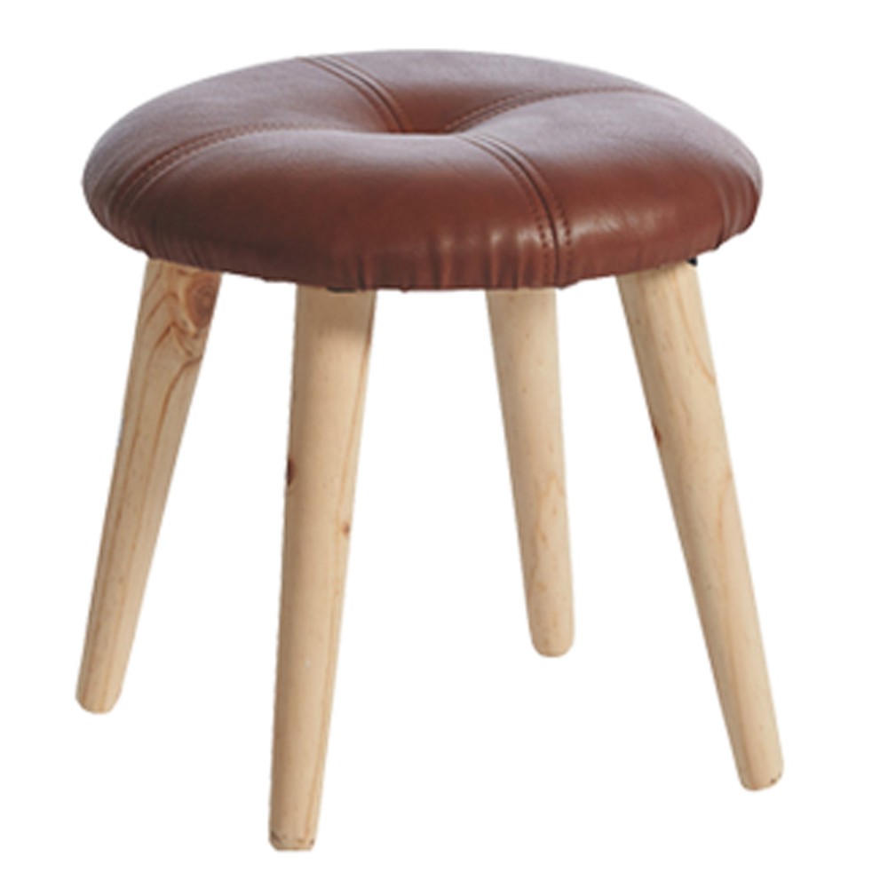Schemel Fußhocker Ø36x32 cm Kunstleder Holz Hocker Braun Schemel Fußhocker Ø36x32 cm Kunstleder Holz Hocker Braun