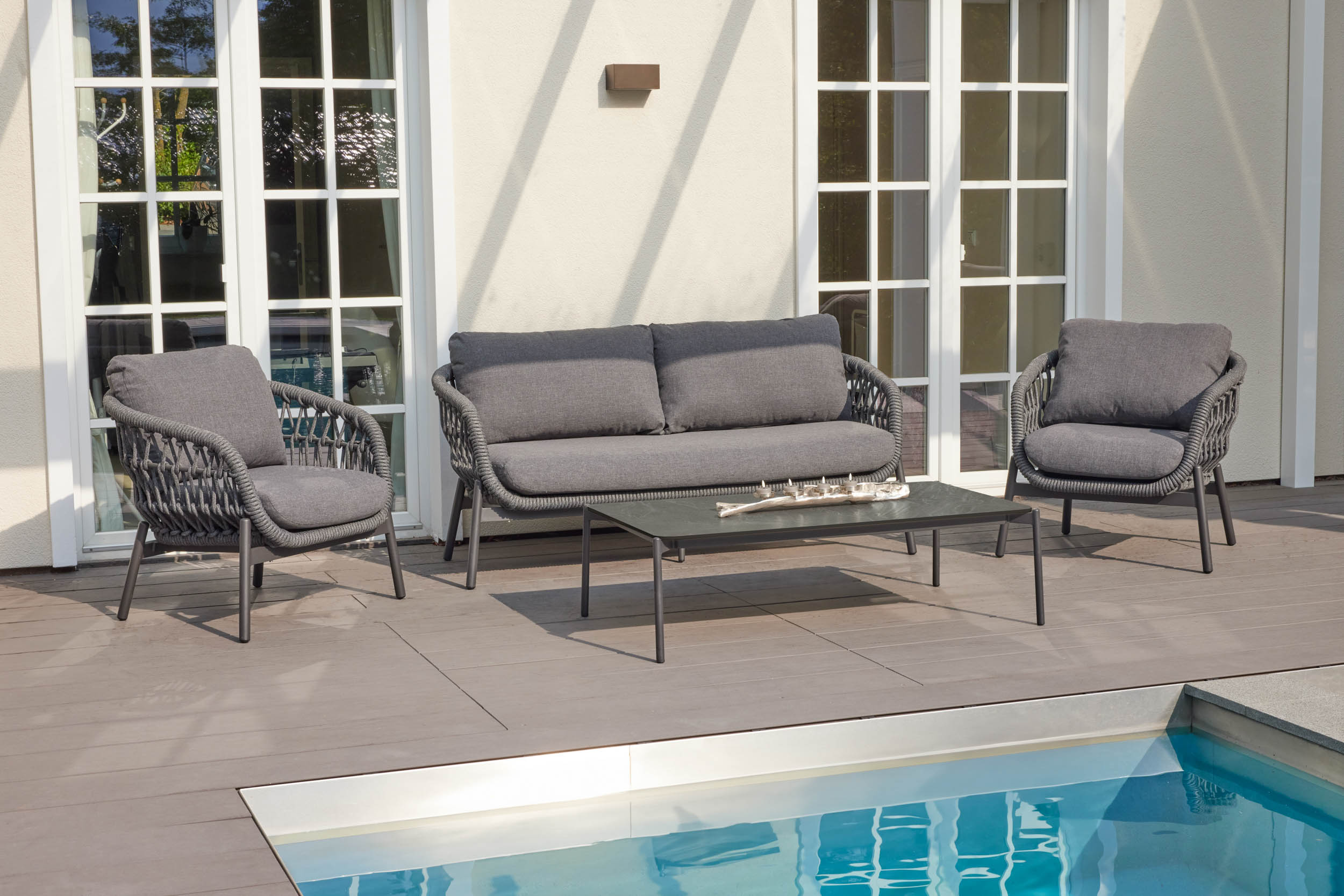 Lounge Set 3tlg. Balu Loungemöbel Sitzgruppe Gartenlounge mit Olefin Auflagen anthrazit Lounge Set 3tlg. Balu Loungemöbel Sitzgruppe Gartenlounge mit Olefin Auflagen anthrazit