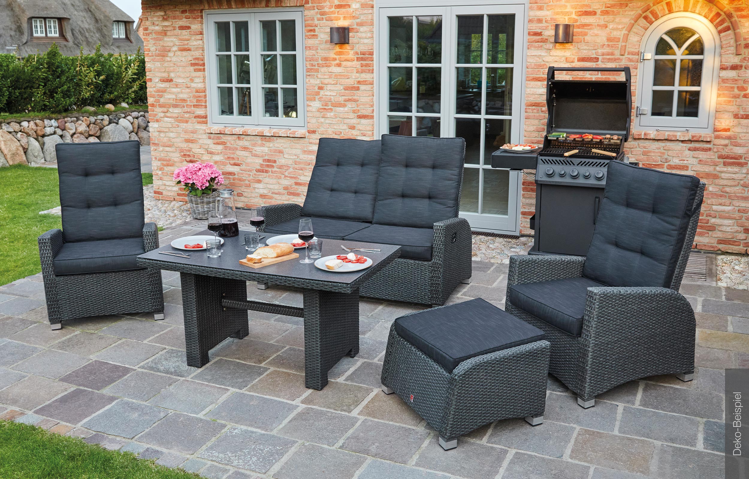 Living 2er Sofa Kansas Relaxsofa Garten Couch Zweisitzer grau-mix