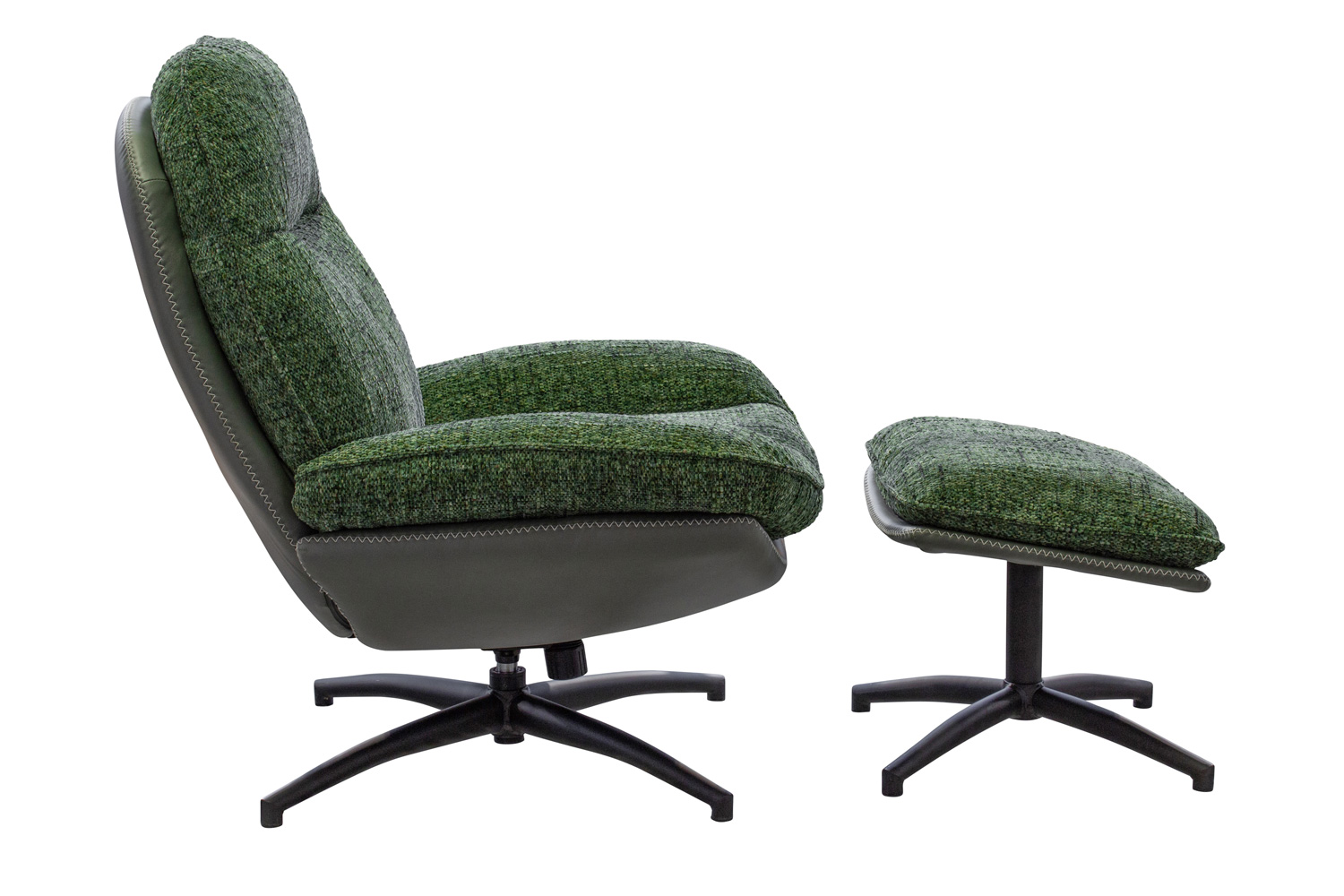 Drehsessel mit Hocker Genua Karosteppung Loungesessel Webstoff Grün