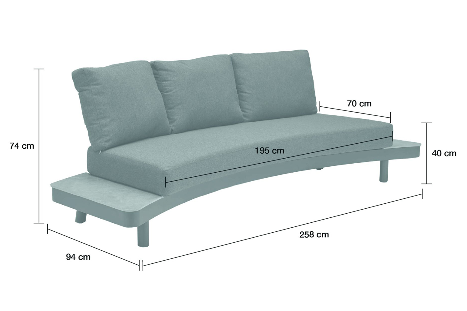 Lounge Sofa Madison 3-Sitzer Gartensofa Relaxsofa mit Ablagen Keramik Betonoptik