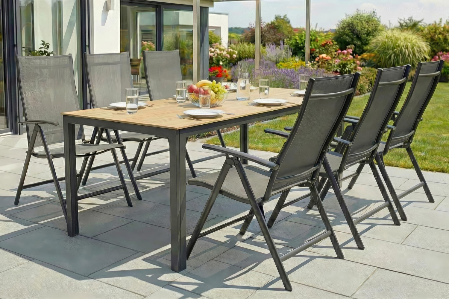 Gartentisch Mira Esstisch Terrassentisch 220x100x75cm Aluminium/LL Bord Anthrazit