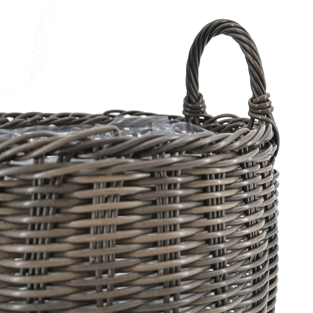 Pflanzkörbe Blumentopf Korb mit Henkel Übertopf 2er Set, Rattan, rund, braun