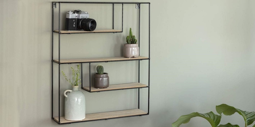 LIFA LIVING Wandregal Bilbao schwarzem Metall Holz Hängeregal 55x45x11 cm