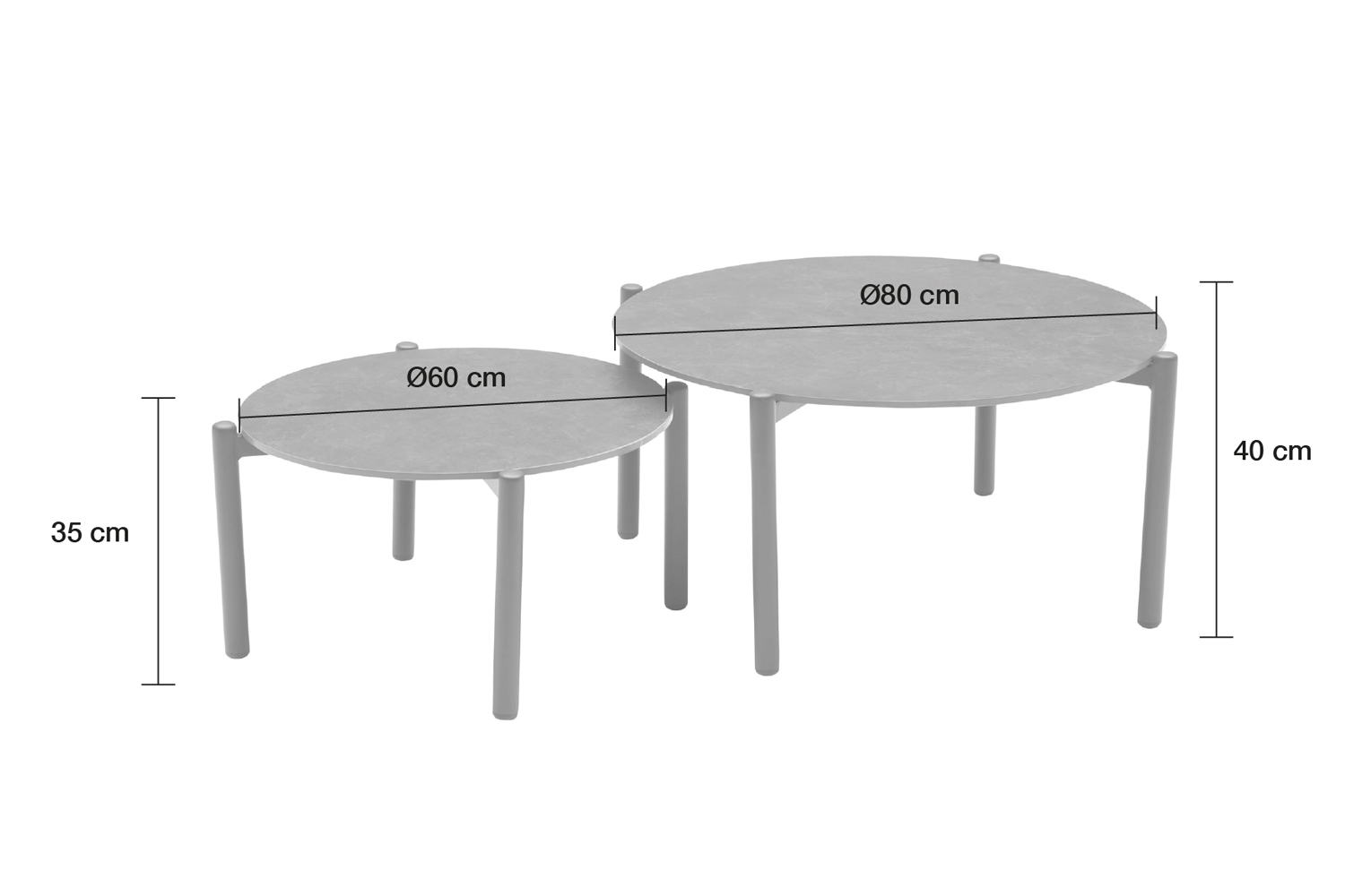 Couchtische 2er Set Malte Gartentisch Ø60cm-Ø80cm Loungetische Sintered Stone