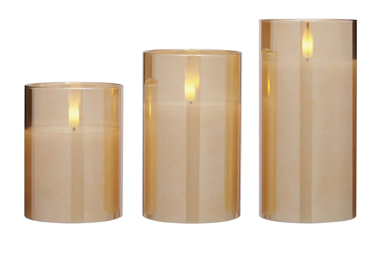 LED-Kerzen Set mit Fernbedienung Timer 3-tlg. im Glas Bernstein