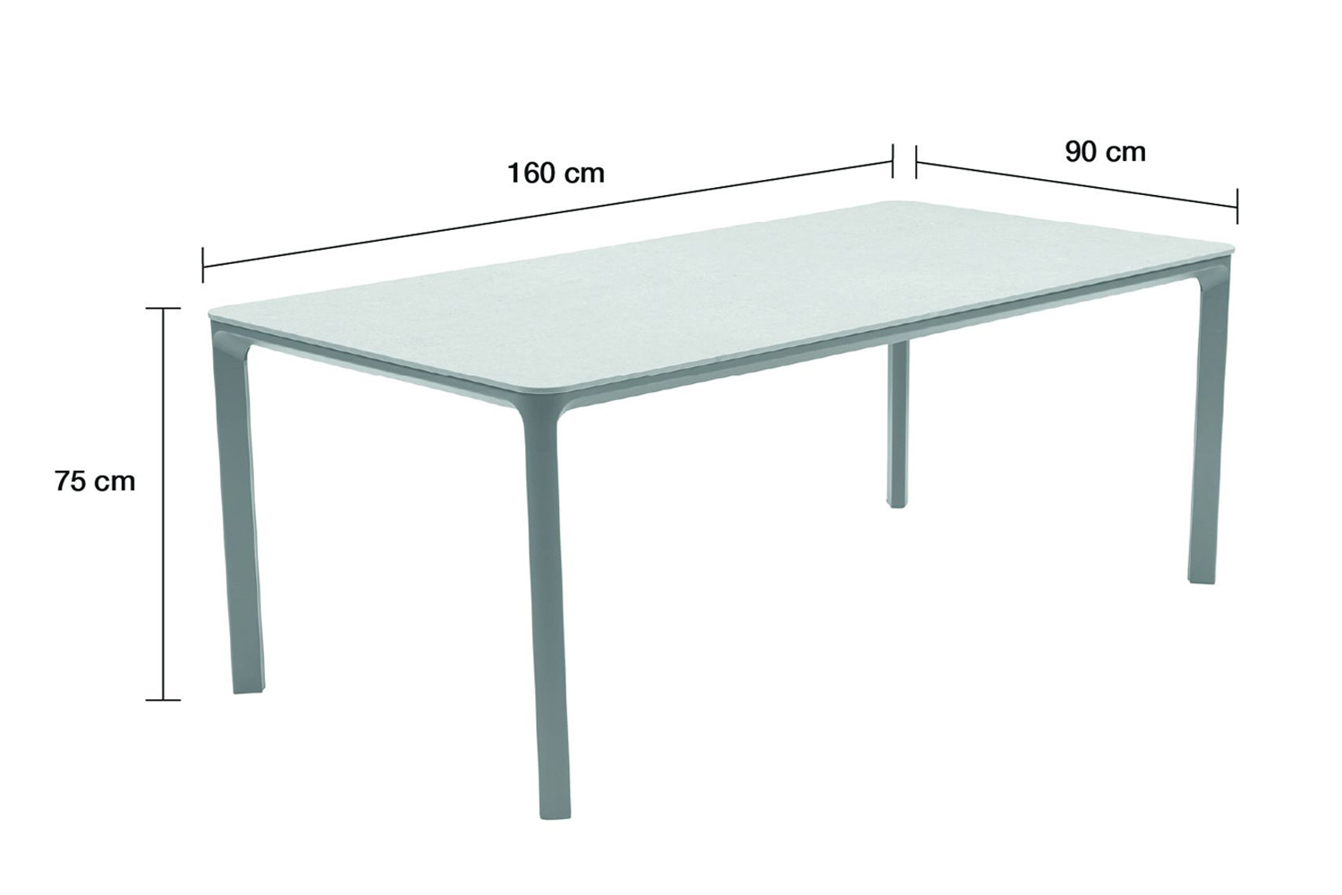 Gartentisch Pierre Esstisch Terrassentisch 160x90x75cm Aluminium/Sintered Stone Steingrau