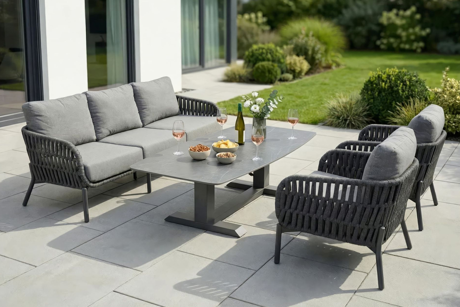 Loungesofa Malte 3-Sitzer Gartensofa mit Polster Relaxsofa Rope Anthrazit Loungesofa Malte 3-Sitzer Gartensofa mit Polster Relaxsofa Rope Anthrazit