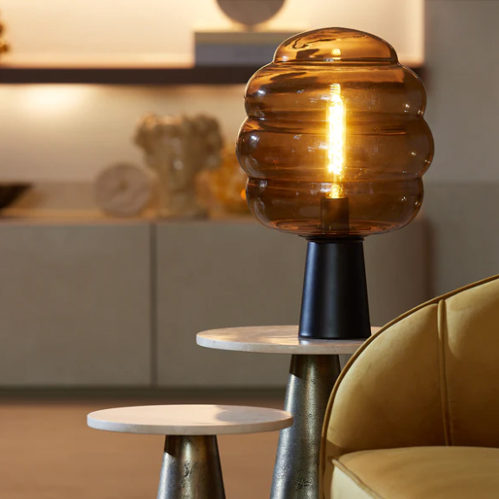 Tischleuchte MISTY von Light & Living Ø30x46 cm Lampe braunes Glas-schwarz Tischleuchte MISTY von Light & Living Ø30x46 cm Lampe braunes Glas-schwarz