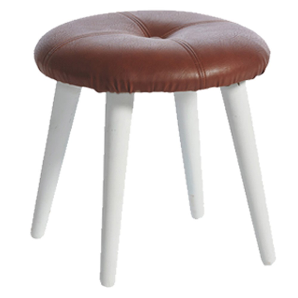 Schemel Fußhocker Ø36x32 cm Kunstleder Holz Hocker Braun-Weiß