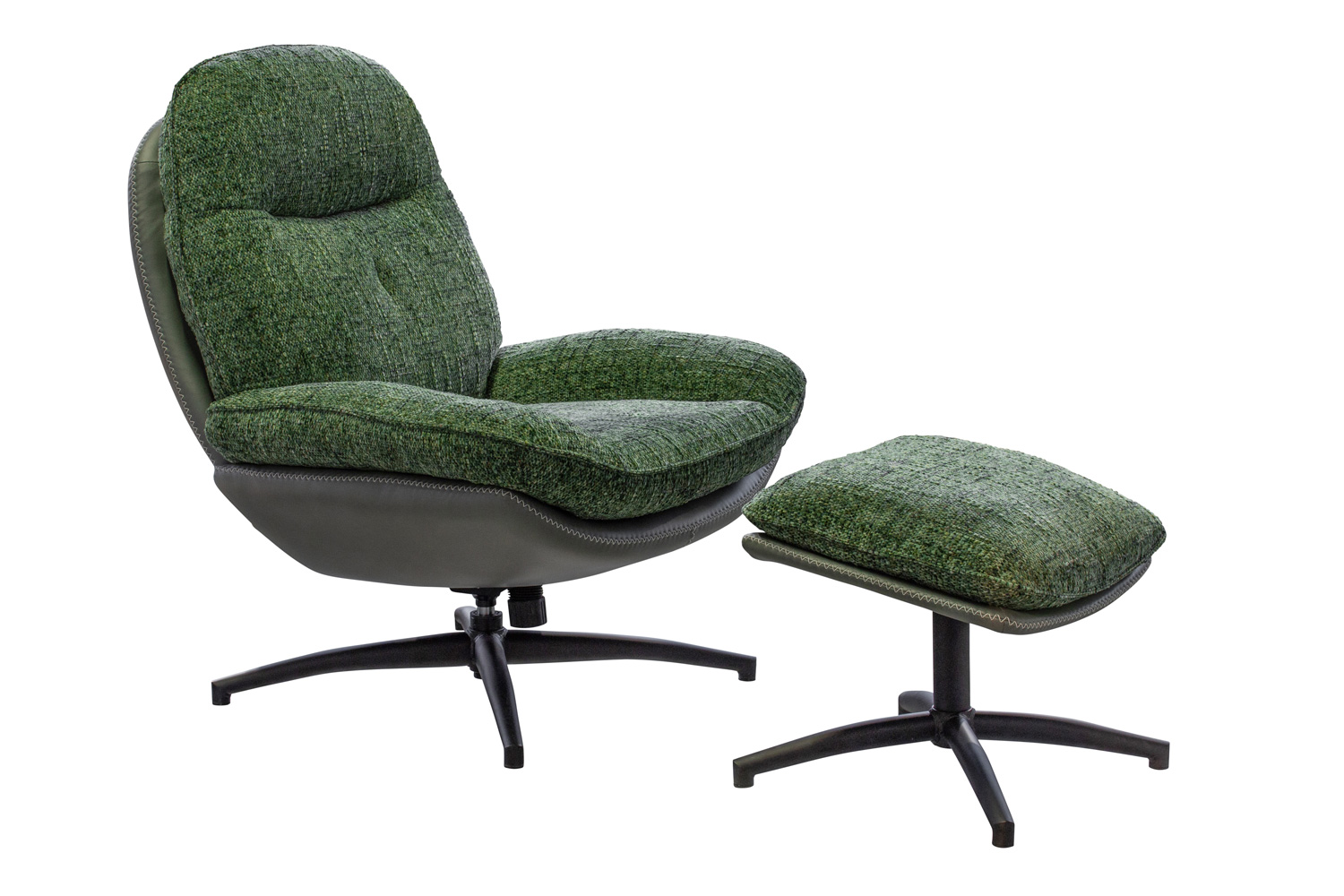 Drehsessel mit Hocker Genua Karosteppung Loungesessel Webstoff Grün