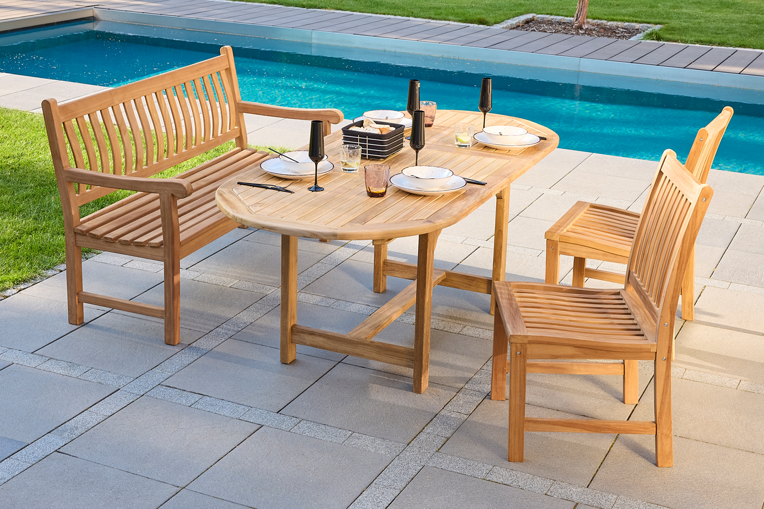 Gartenbank David Sitzbank Holzbank Gartenmöbel 120x80x92cm Teakholz