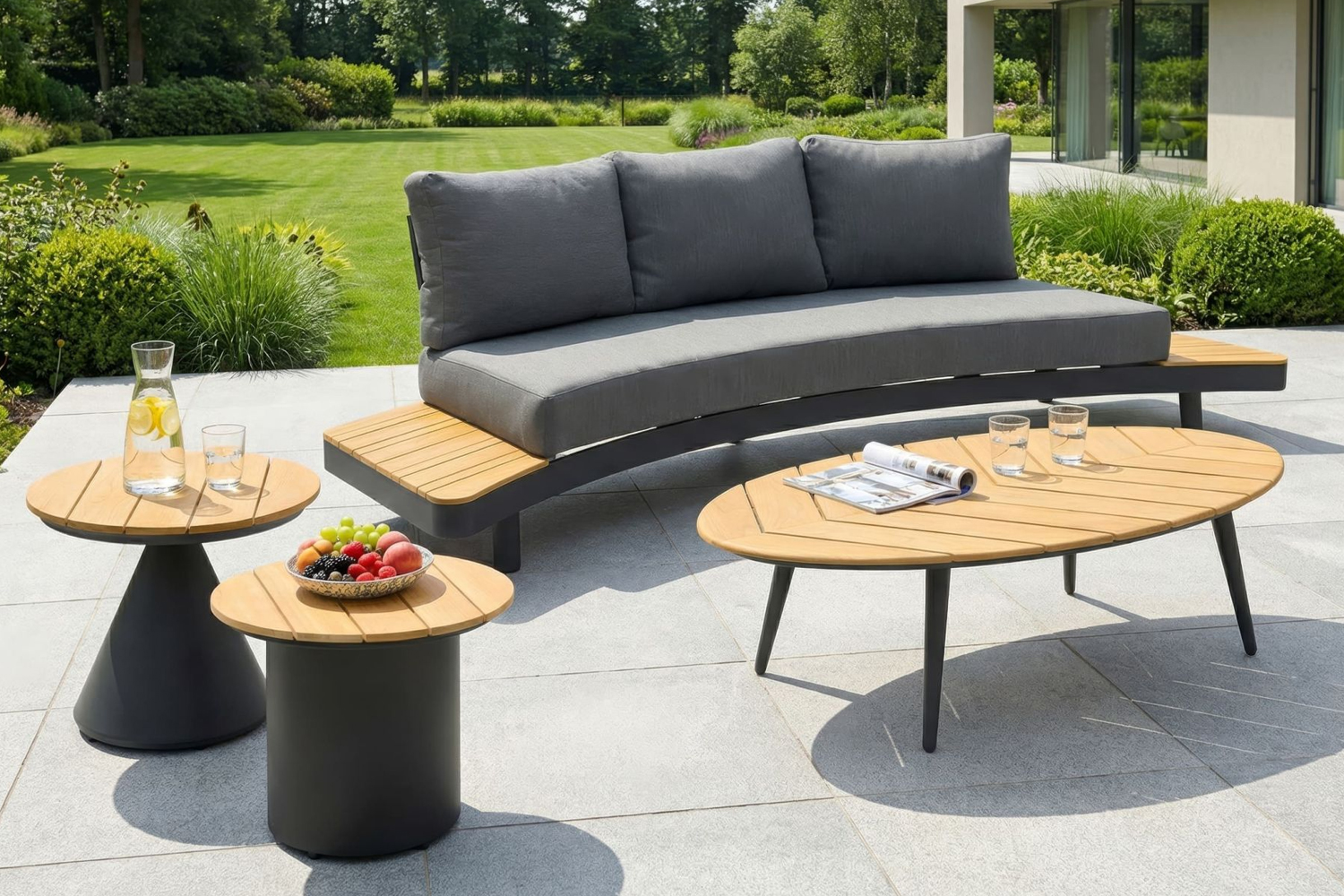 Lounge Sofa Madison 3-Sitzer Gartensofa Relaxsofa mit Ablagen Teakholz
