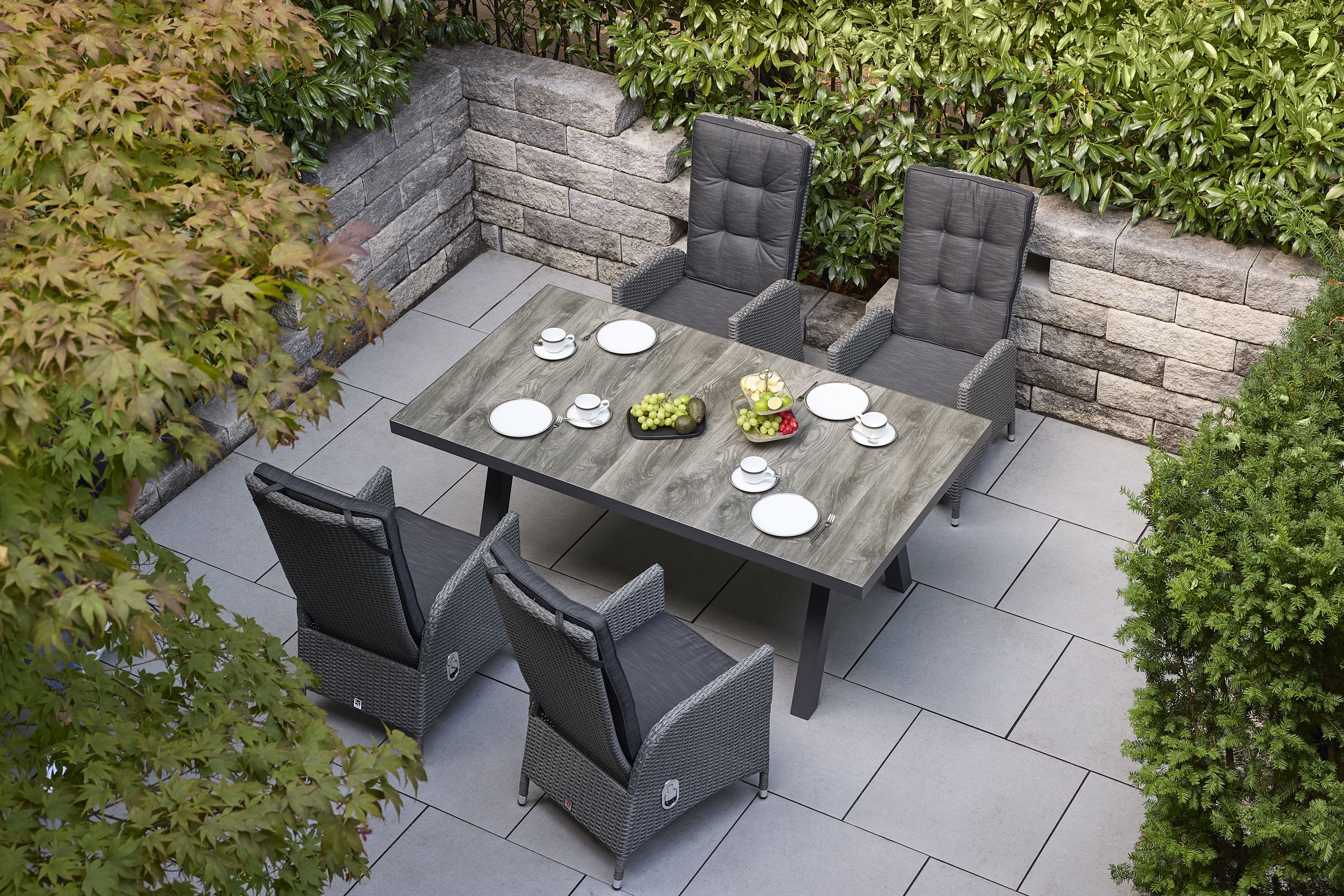 Keramiktisch Gartentisch Nizza Esstisch 200x100x75cm Stativ-Gestell anthrazit