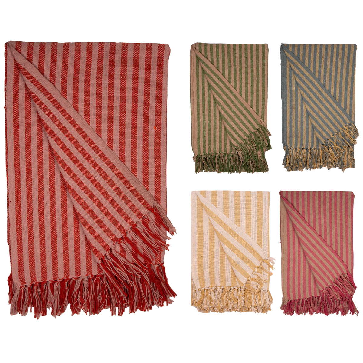 Decke Überwurf Streifen Design 100% Baumwolle 130x180 cm Skandinavisch Decke Überwurf Streifen Design 100% Baumwolle 130x180 cm Skandinavisch Gelb/Minze