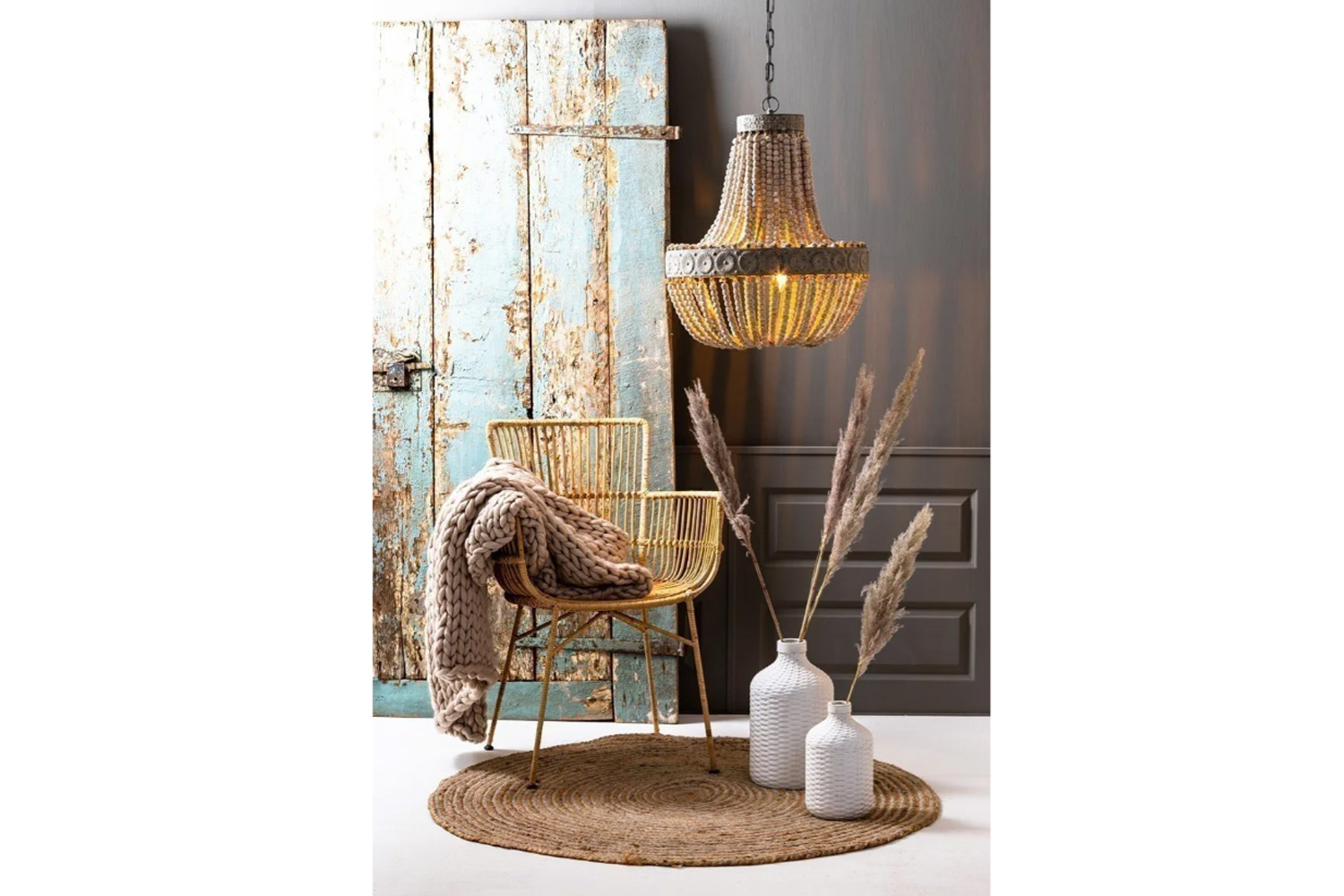 Deckenleuchte Hängeleuchte LUNA von Light & Living Lampe mit Perlen Ø35,5x45 cm Alt Weiß Deckenleuchte Hängeleuchte LUNA von Light & Living Lampe mit Perlen Ø35,5x45 cm Alt Weiß