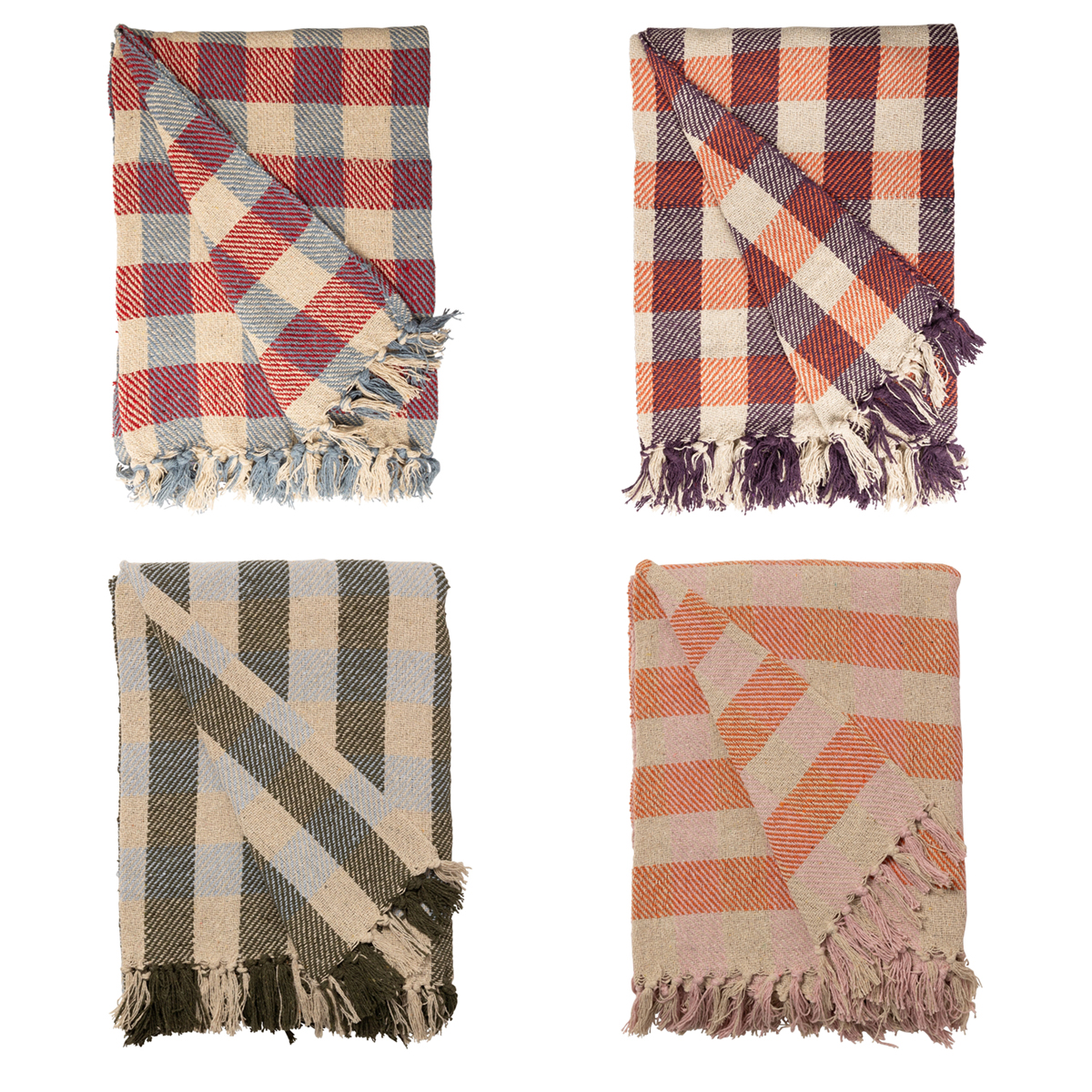 Decke Überwurf Würfel 100% Baumwolle 130x180 cm Skandinavisch Violett-Orange