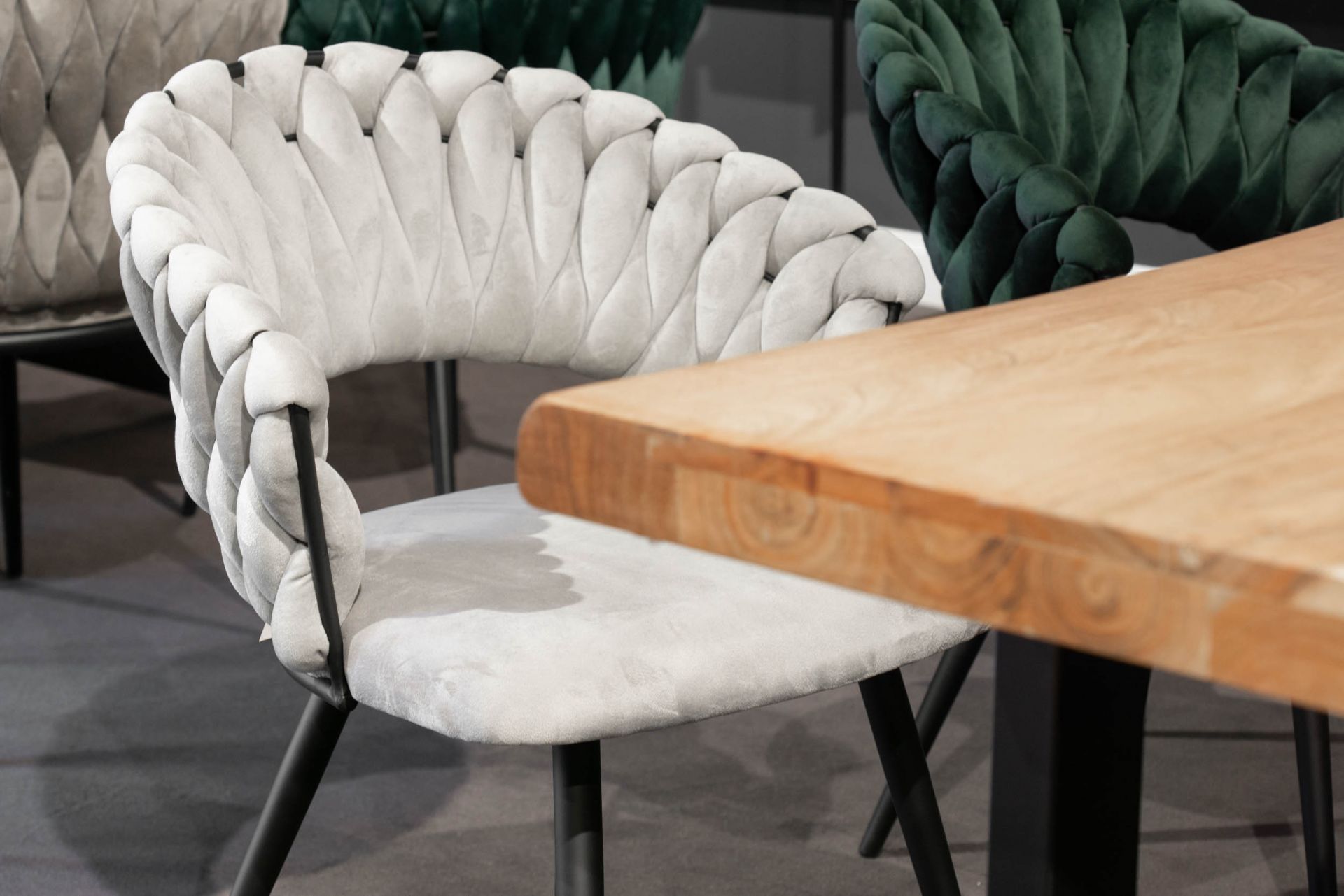 Esszimmerstuhl Liv Flechtoptik Samt Grau Armlehnenstuhl Designerstuhl