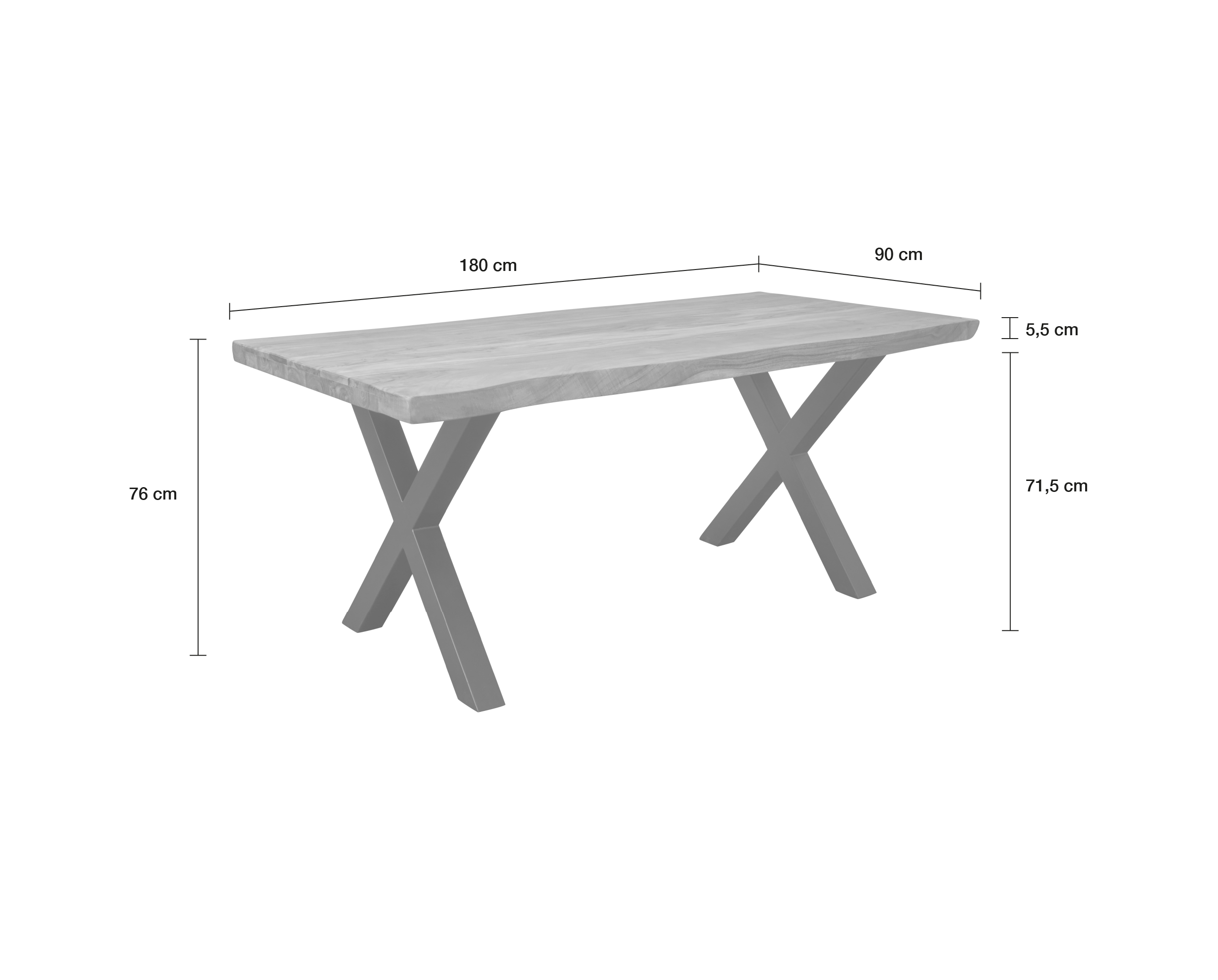 Esstisch 180x90 cm Massivholz Baumkante X-Beine Holztisch Akazienholz