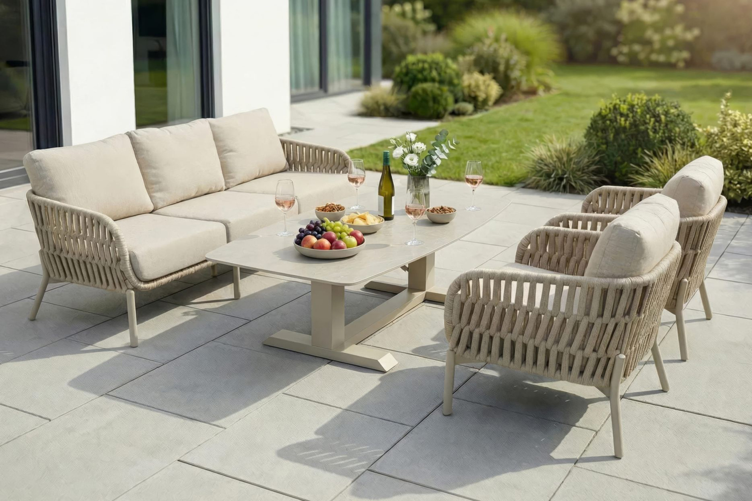 Loungesofa Malte 3-Sitzer Gartensofa mit Polster Relaxsofa Rope Taupe