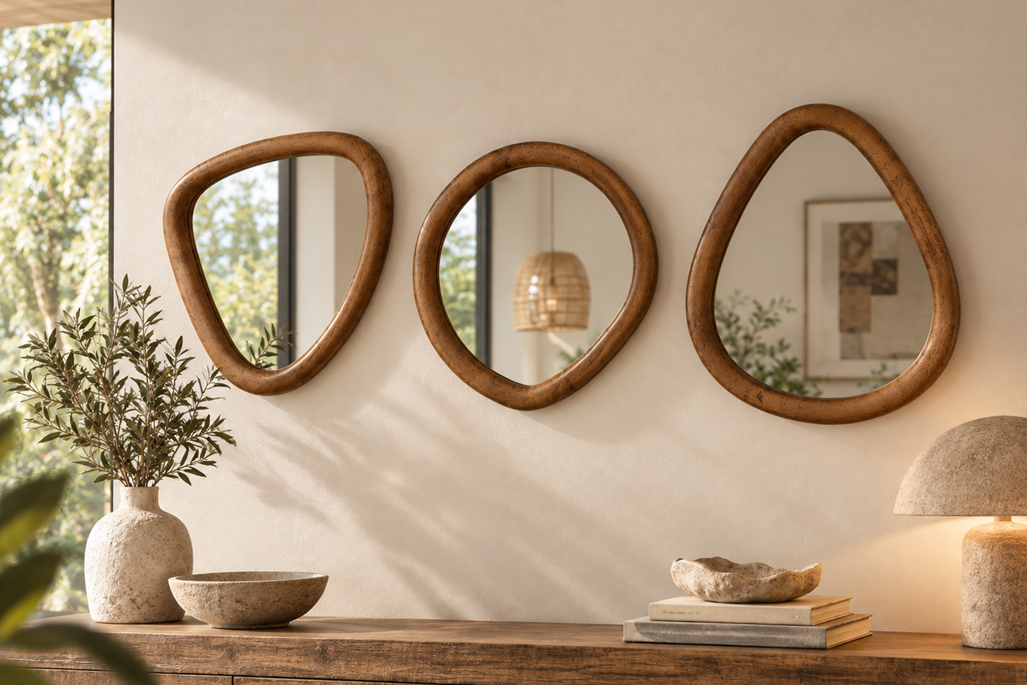 0018573-wandspiegel-noa-3er-set-akazie-holz-braun_3.jpg Spiegelset NOA 3er Set Wandspiegel Flurspiegel Akazienholz Braun