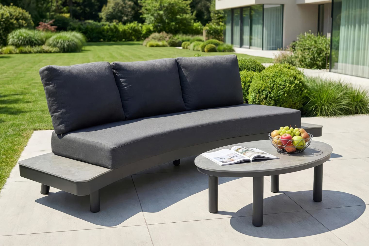 Lounge Sofa Madison 3-Sitzer Gartensofa Relaxsofa mit Ablagen Keramik Betonoptik