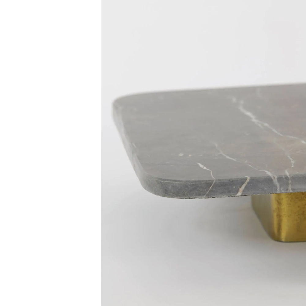 Schale auf Fuß LABADE von Light & Living 33x33x6,5 cm Servierplatte Marmor+Bronze