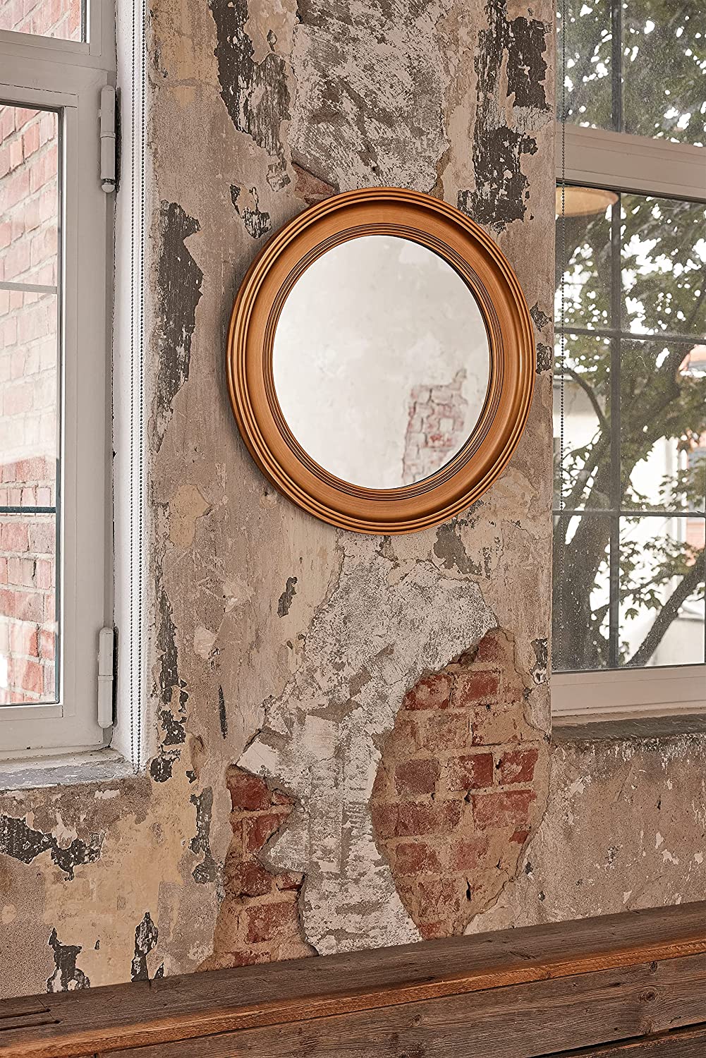 Wandspiegel »Schlicht« Ø60 cm gold im Landhaus-Stil rund Flurspiegel