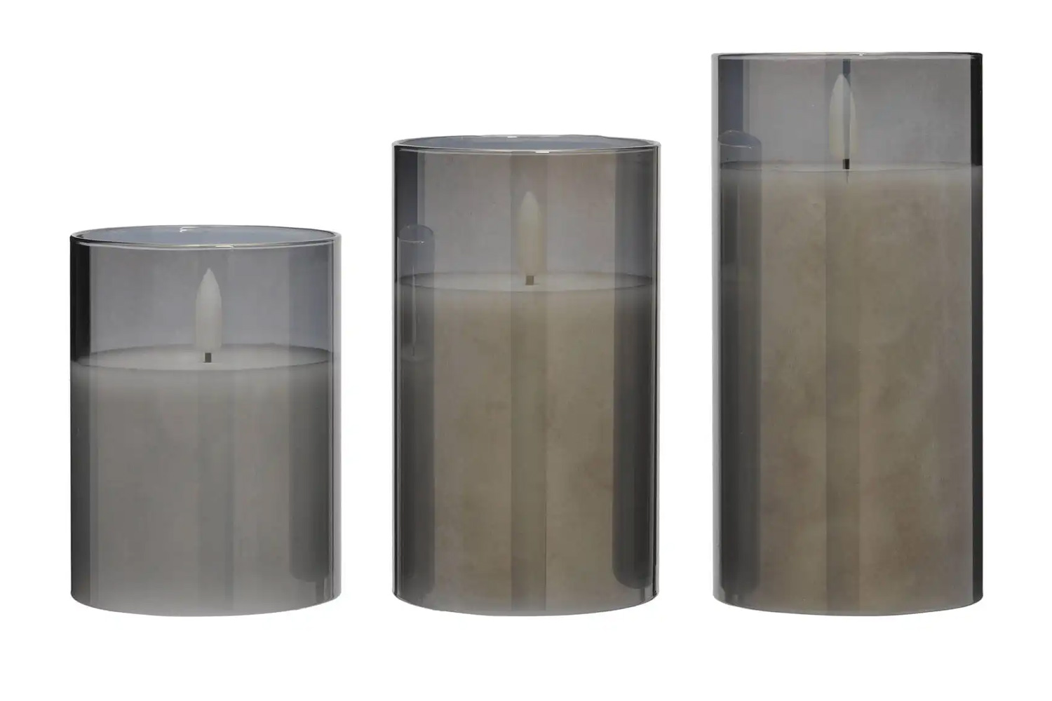 LED-Kerzen Set mit Fernbedienung Timer 3-tlg. im Glas Grau