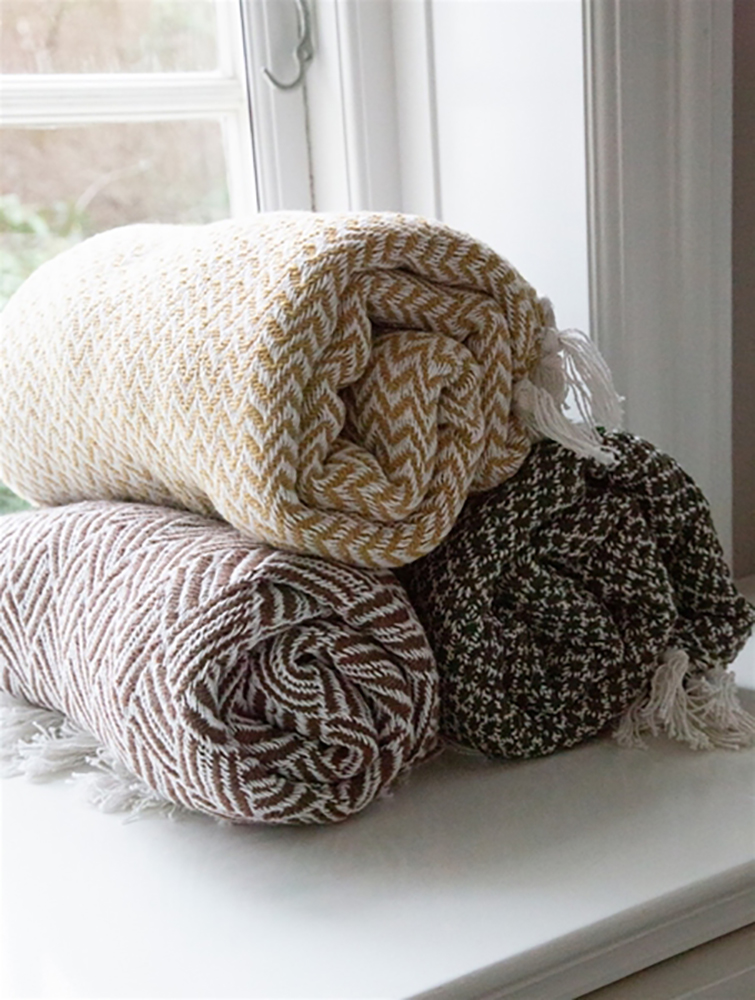 Decke Überwurf Edge 100% Baumwolle 130x180 cm Skandinavisch Helllila Decke Überwurf Edge 100% Baumwolle 130x180 cm Skandinavisch Senf