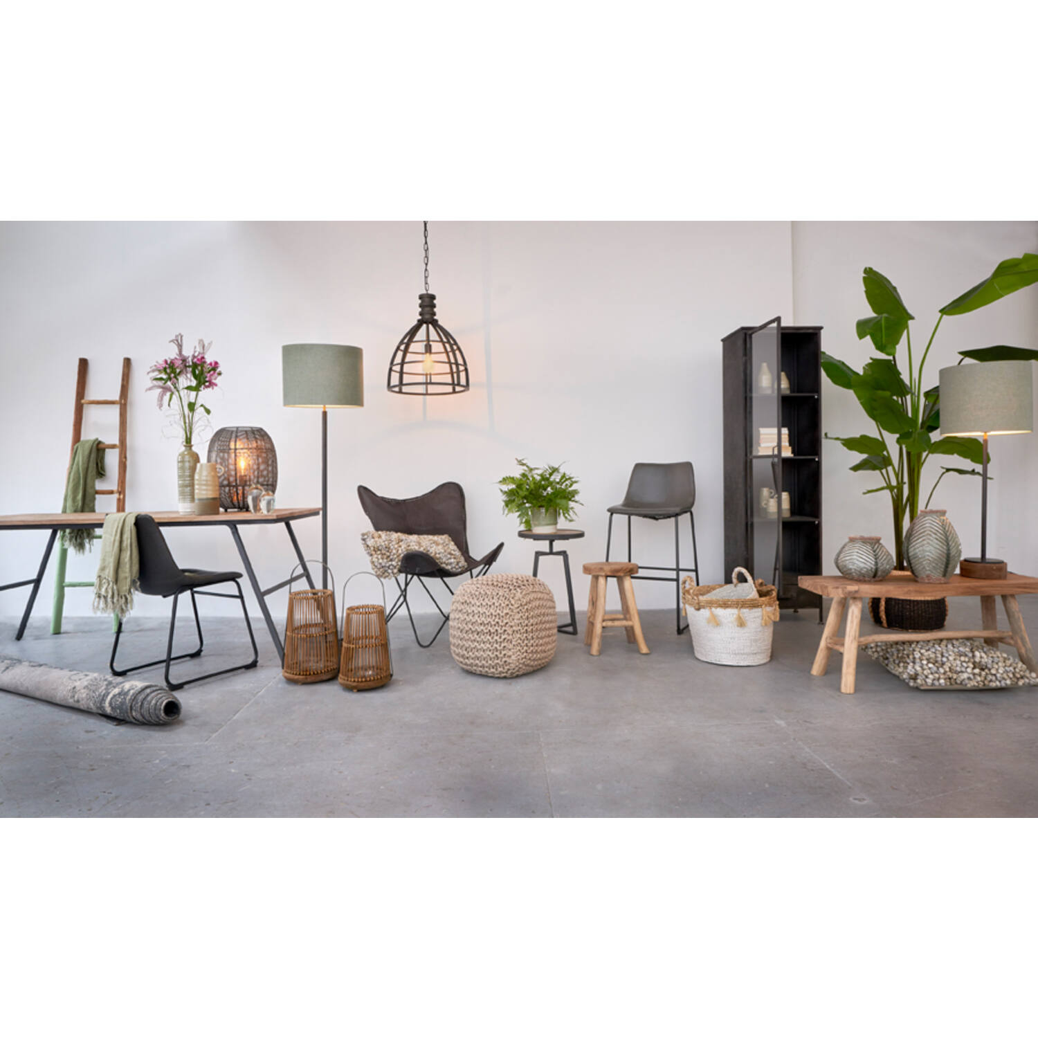 Barhocker Barstuhl JEDDO von Light & Living 47x46x99 cm Leder Tresenhocker Grau Schwarz