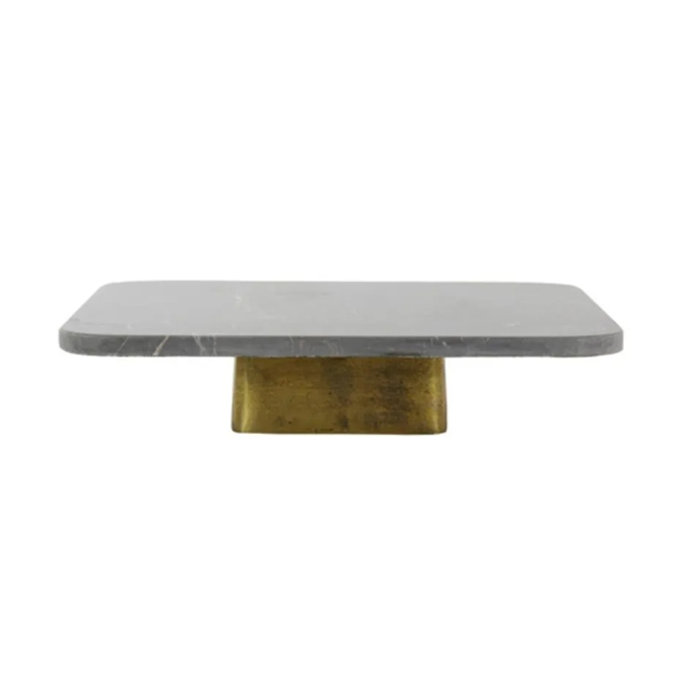 Schale auf Fuß LABADE von Light & Living 33x33x6,5 cm Servierplatte Marmor+Bronze