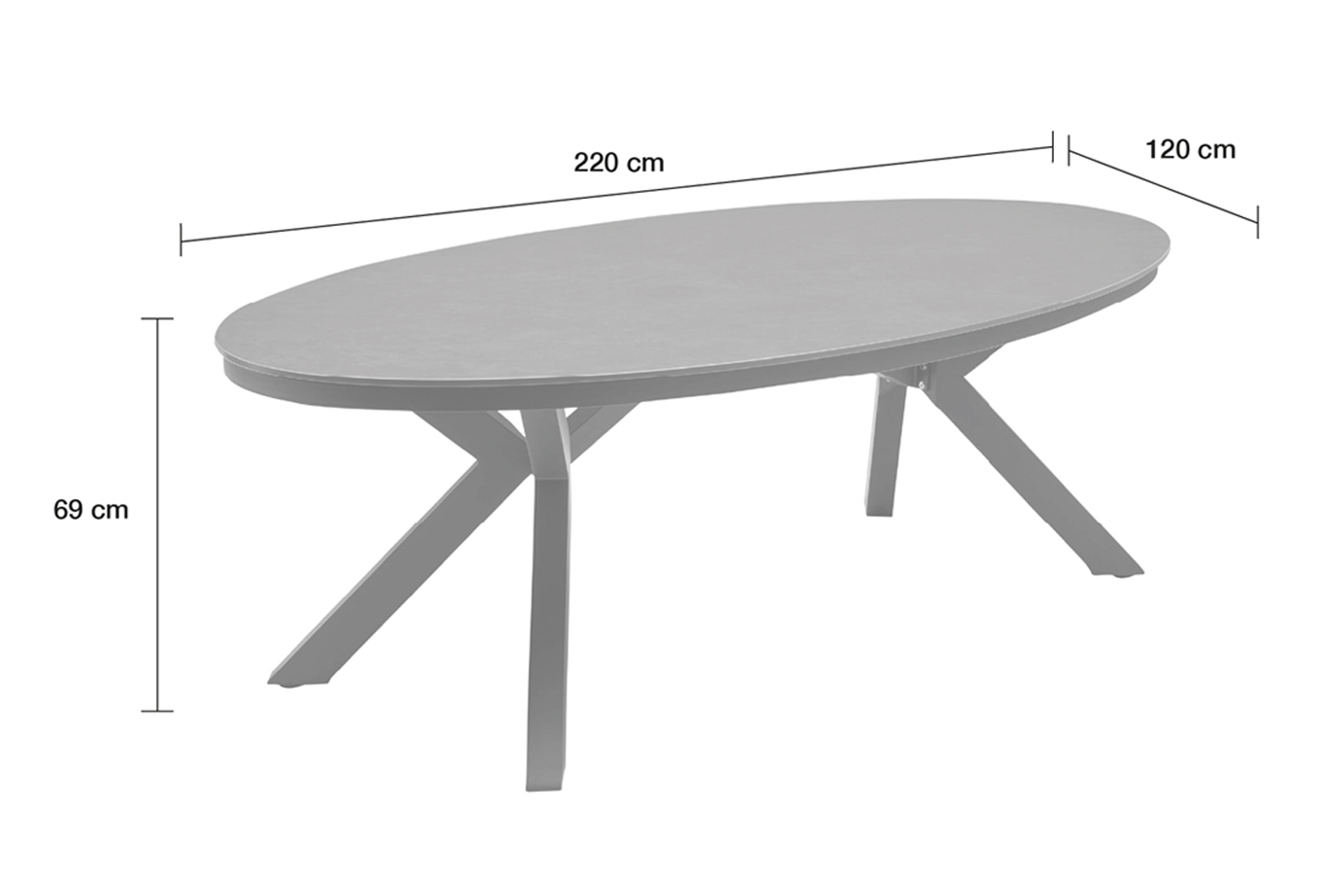 Gartentisch Malte Esstisch Terrassentisch 220x120x69cm Aluminium/sintered stone Taupe