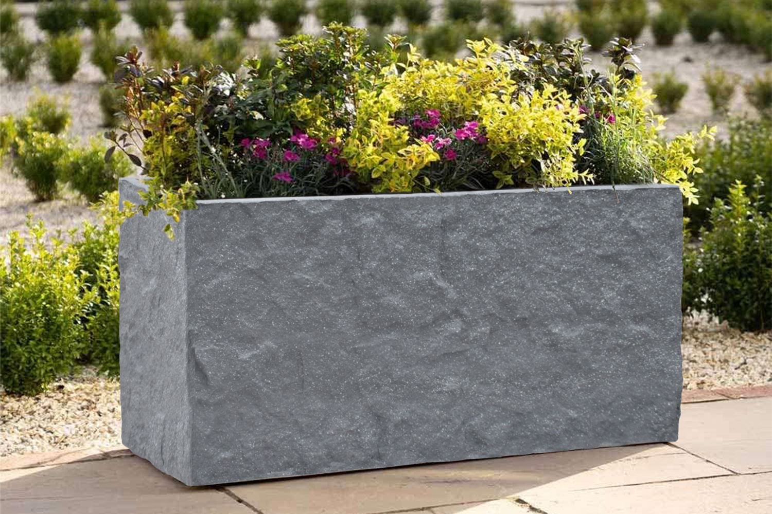 Pflanzgefäß The Rock Pflanzkasten Blumenkasten 33x83x38 cm Grau-Gepunktet