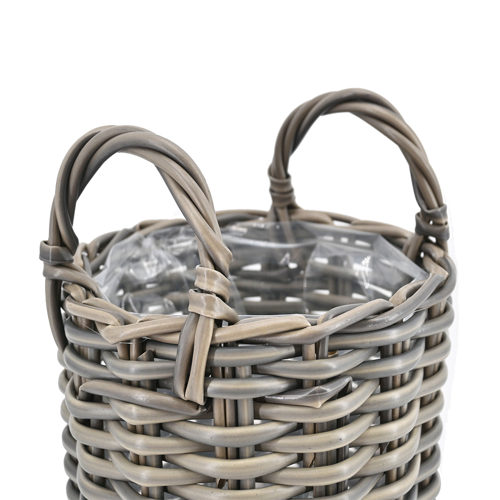 Pflanzkorb Blumentopf Korb mit Henkel Übertopf, Rattan, rund, grau 35 cm Pflanzkorb Blumentopf Korb mit Henkel Übertopf, Rattan, rund, grau 35 cm