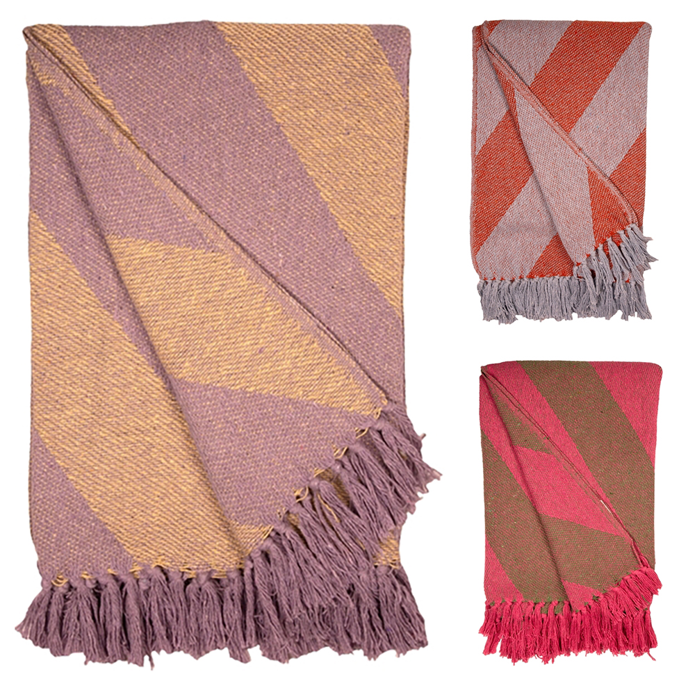 Decke Überwurf diagonale Streifen 100% Baumwolle 130x170 cm Skandinavisch Decke Überwurf diagonale Streifen 100% Baumwolle 130x170 cm Skandinavisch Violett/Gelb