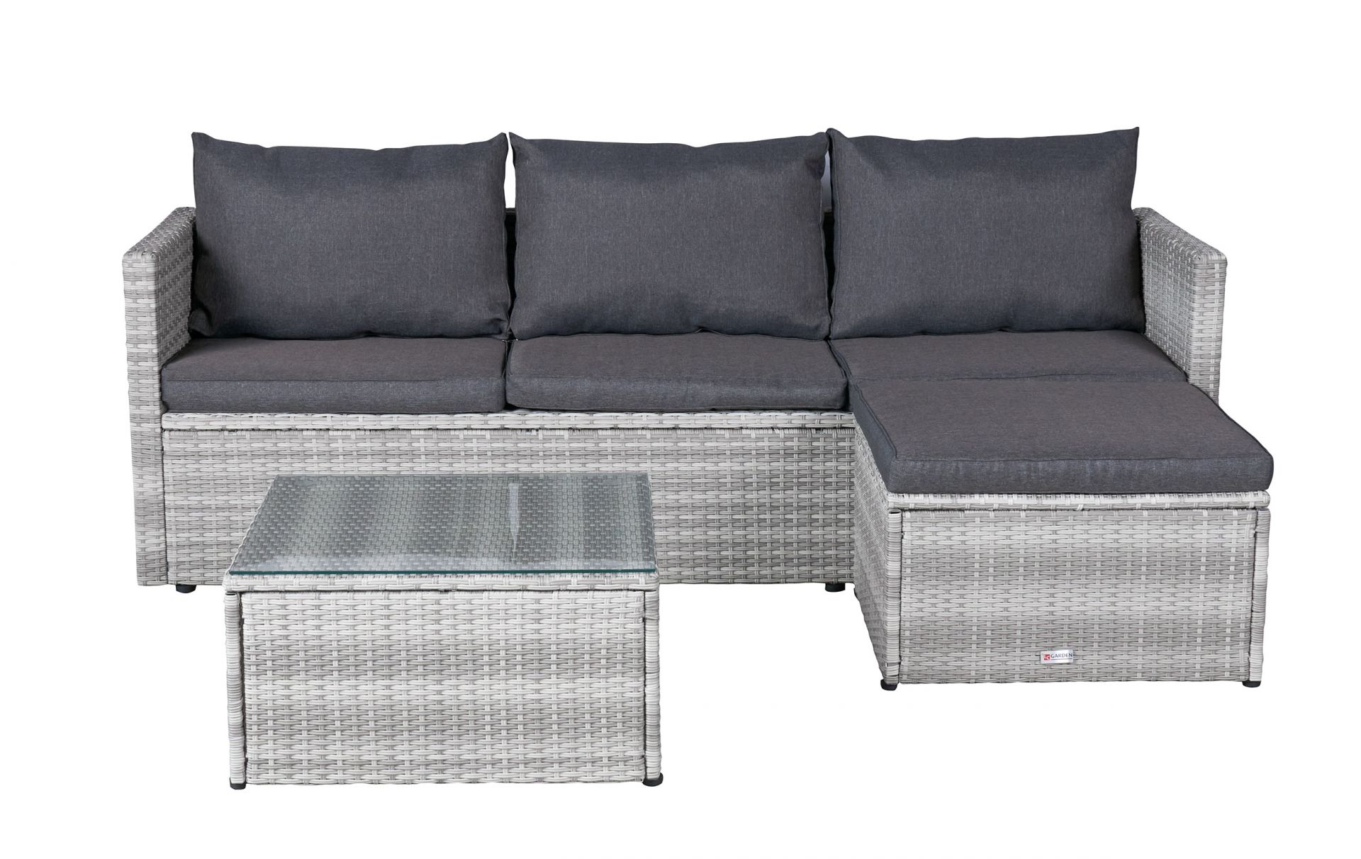 Gartenlounge Ecksofa Balkonset Manila Gartenset mit Tisch + Hocker weiß-grau